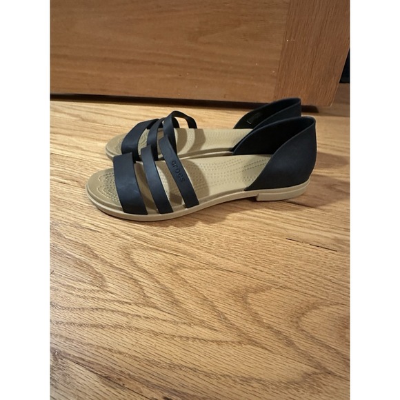 Crocs Sandals W 10 Tulum Toe Post Black Open Flat Casual Travel Beach Slip On - Picture 2 of 4